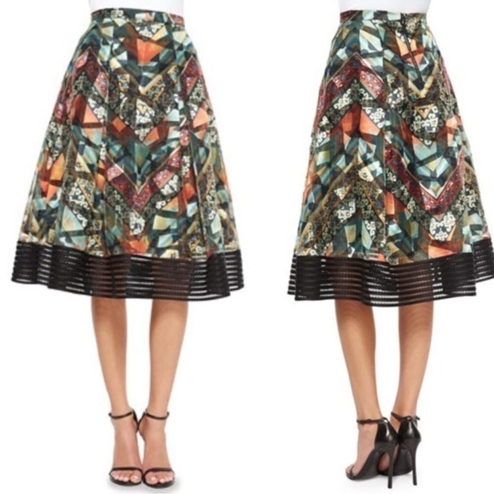 Sachin & Babi Women Tribal Print Organza A-Line Midi Ball Skirt Size 4 Patchwork
